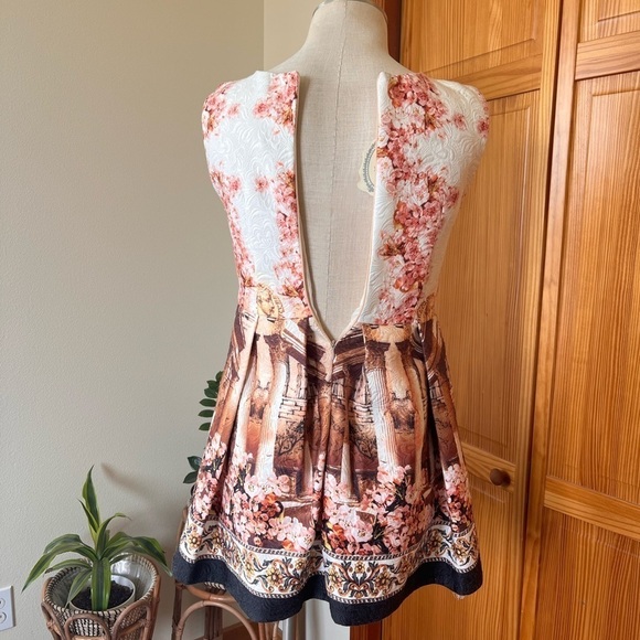 NWT Fit & Flare Greece Cherry Blossom Sleeveless Mini Dress Avant Garde - Picture 7 of 8